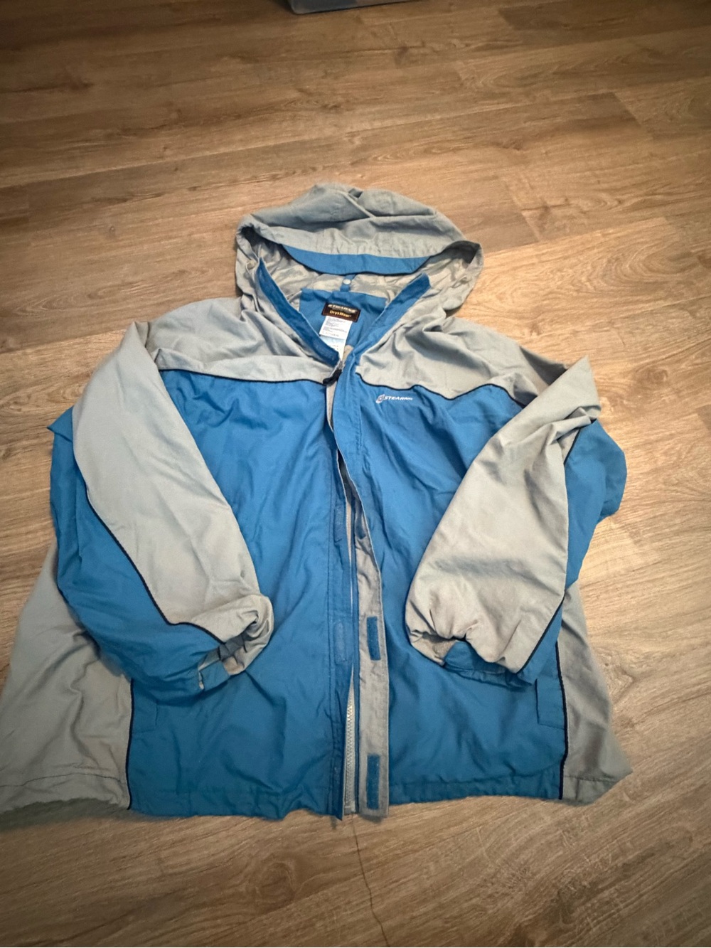 Outdoor Hooded Rain Jacket in Blue and Light Gray - Performance Shell